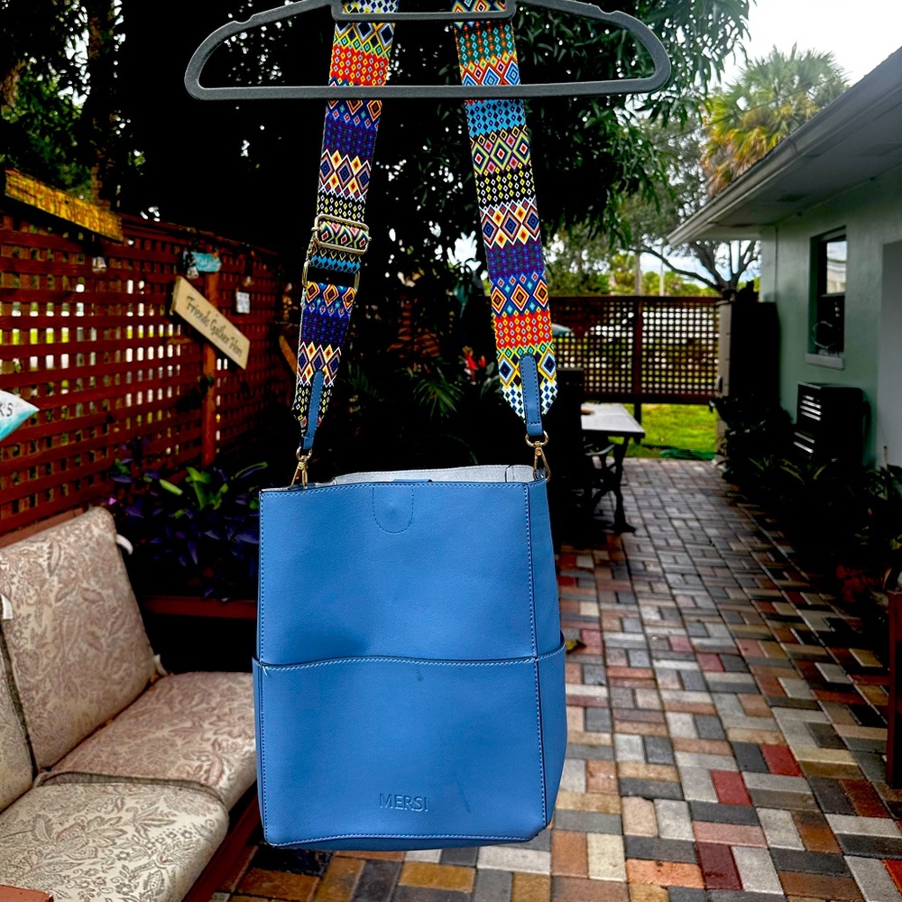 Merci - Blue Vegan Leather Bucket Bag